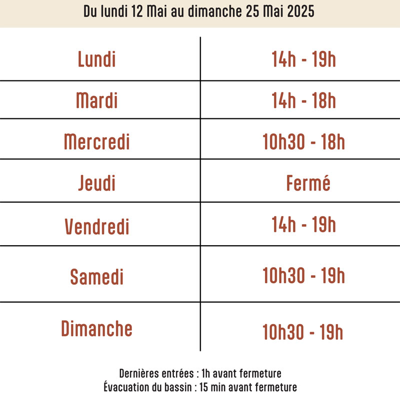 Planning bassin de nage