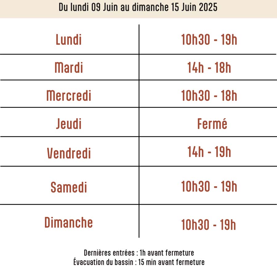 Planning bassin de nage